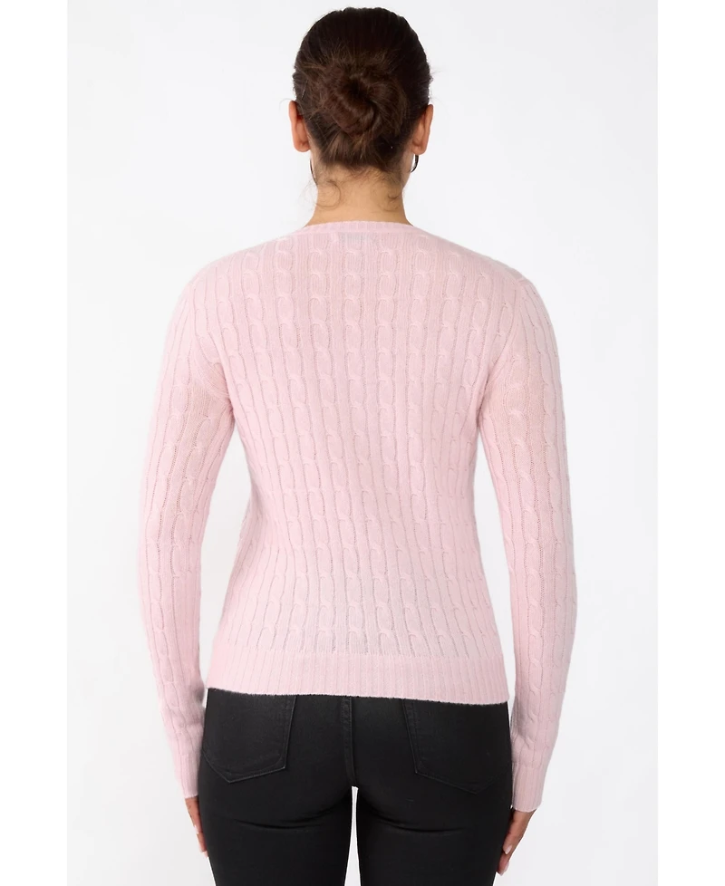 Jennie Liu Women's 100% Cashmere Cable-knit Long Sleeve Pullover Crew Neck Sweater