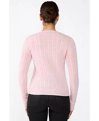 Jennie Liu Women's 100% Cashmere Cable-knit Long Sleeve Pullover Crew Neck Sweater