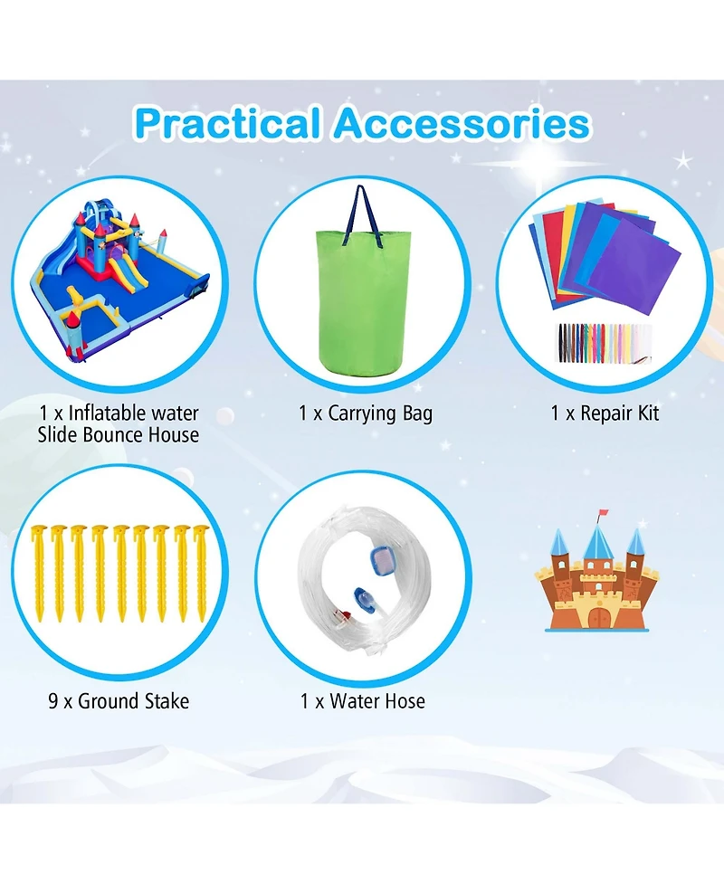 Costway Rocket Theme Inflatable Water Slide Park with 2 Slides Splash Pool & 1100W Blower