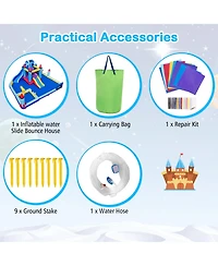 Costway Rocket Theme Inflatable Water Slide Park with 2 Slides Splash Pool & 1100W Blower