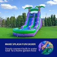 HeroKiddo 16 Purple Tropical Inflatable Water Slide with Attached Pool (No Blower Included), Commercial Grade, Wet Dry Use