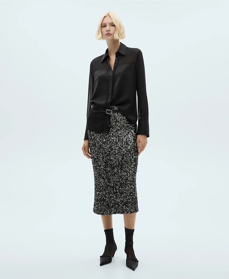 Mango Women's Concealed Buttons Detail Chiffon Shirt