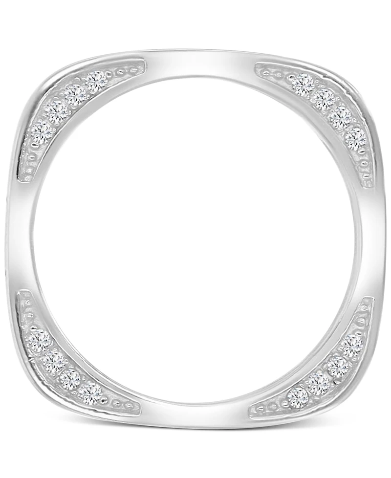 Cubic Zirconia Square Style Accented Band Sterling Silver