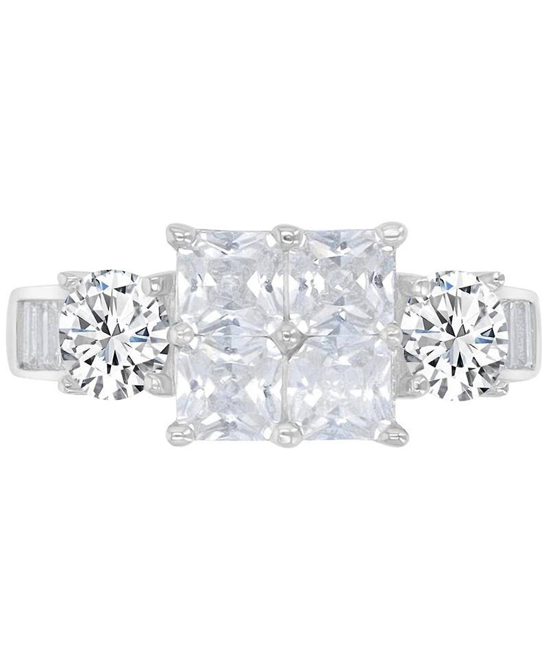 Cubic Zirconia Mixed Cut Quad Cluster Bridal Set Sterling Silver