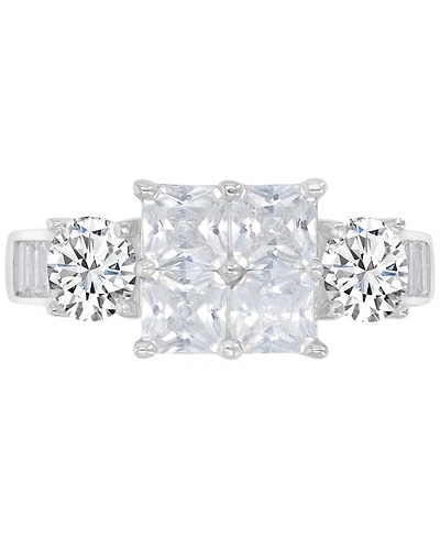 Cubic Zirconia Mixed Cut Quad Cluster Bridal Set Sterling Silver