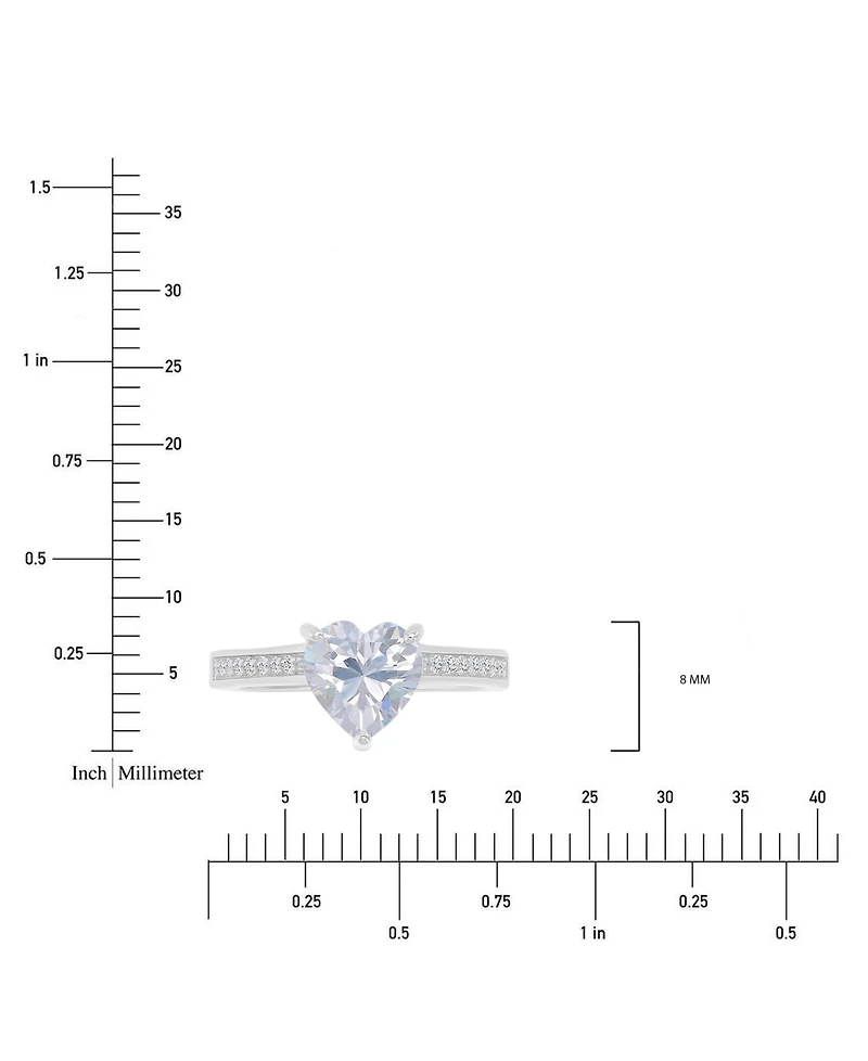 Cubic Zirconia Heart & Round Promise or Engagement Ring Sterling Silver