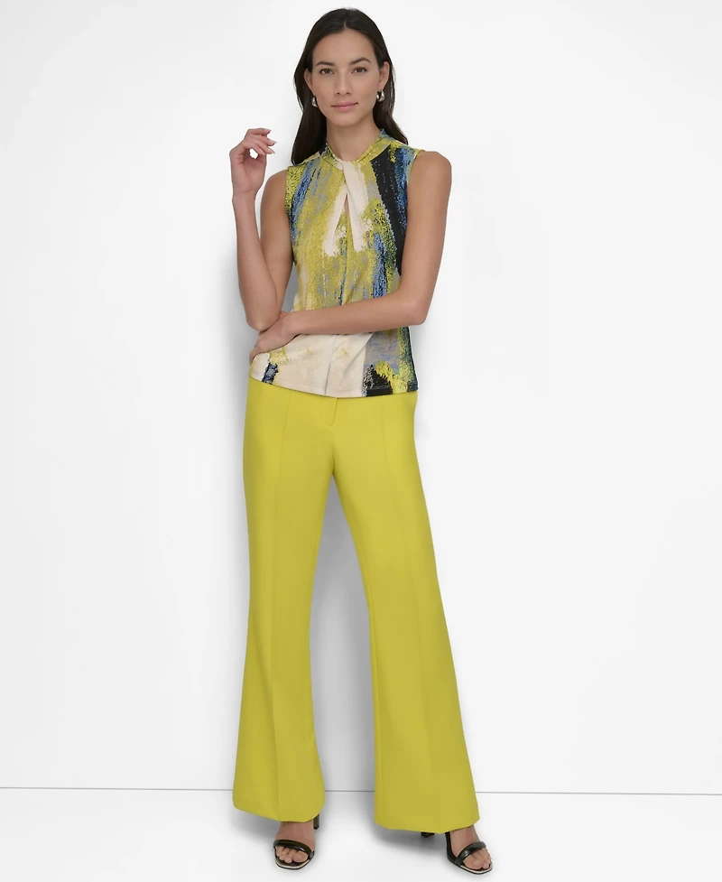 Dkny Petite Printed Twisted Crewneck Keyhole Sleeveless Top