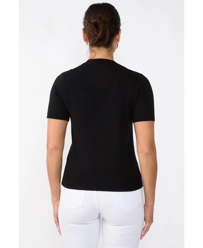 Jennie Liu Women's 100% Cashmere Crewneck Short Sleeve Sweater