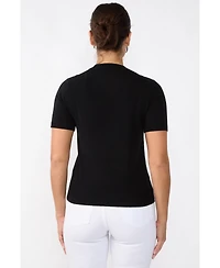 Jennie Liu Women's 100% Cashmere Crewneck Short Sleeve Sweater