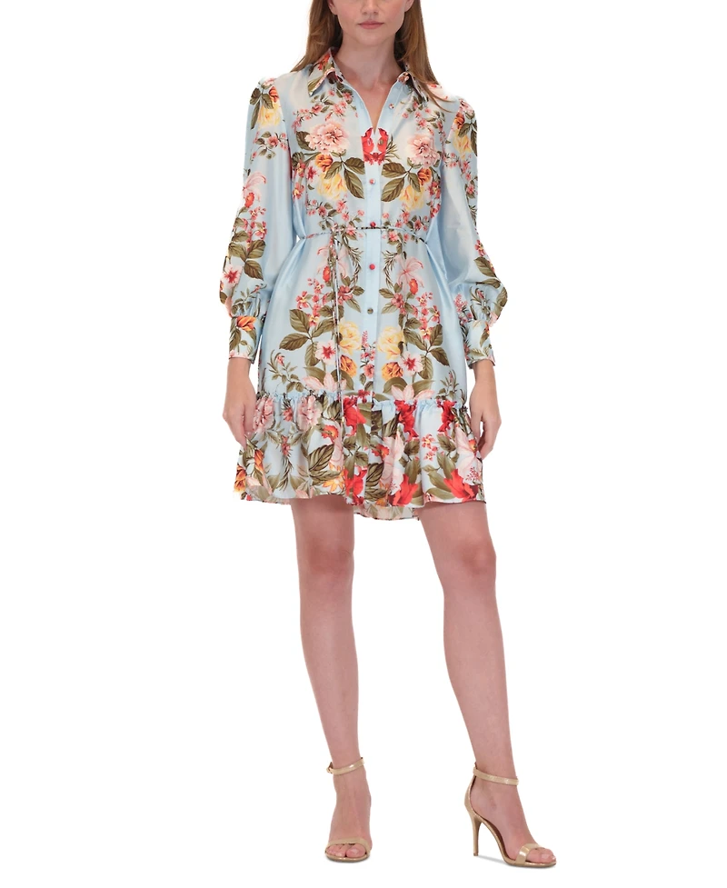 julia jordan Women's Printed Button-Front Long-Sleeve Dress