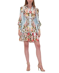 julia jordan Women's Printed Button-Front Long-Sleeve Dress