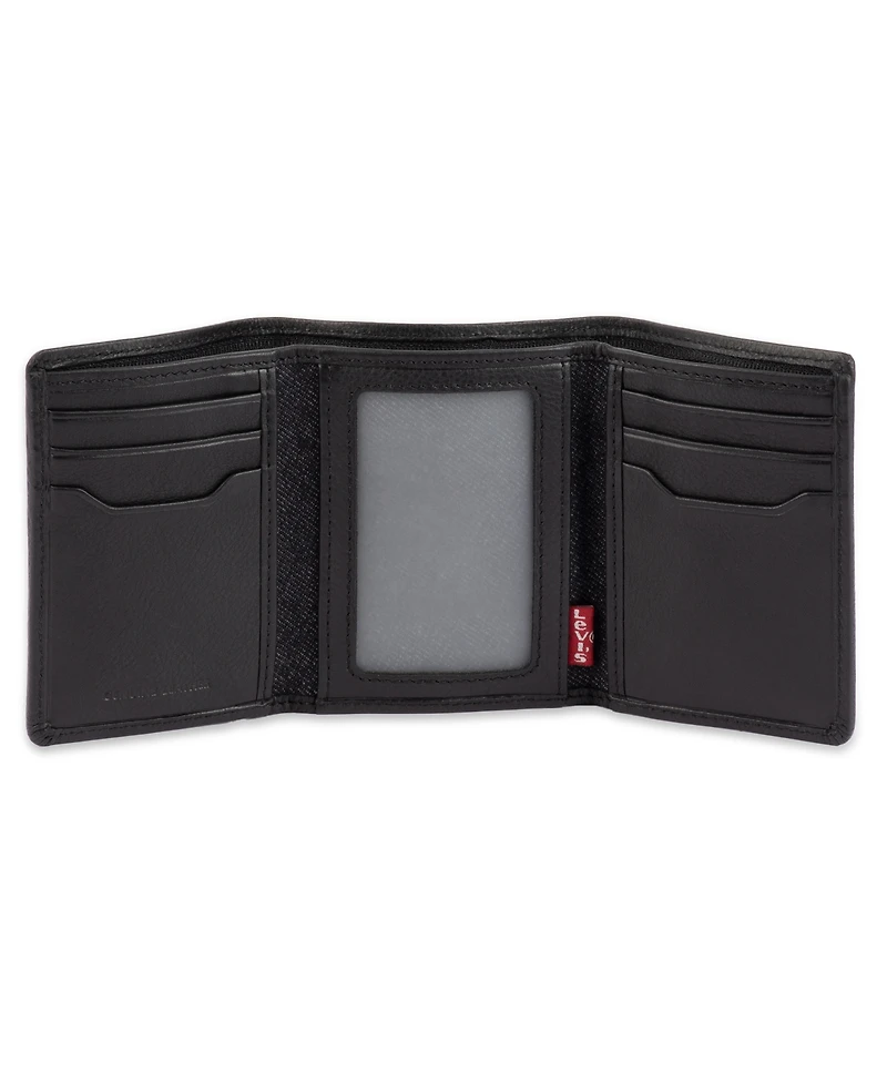 Levi's Men's Rfid Genuine Leather Trifold Wallet with Hidden Zipper Pocket