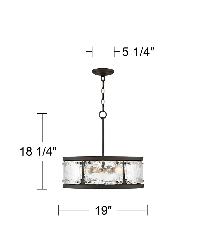 Possini Euro Design Campanelli Bronze Brass Pendant Chandelier Lighting 19" Wide Farmhouse Rustic Drum Waterglass Shade 4-Light Fixture for Dining Roo
