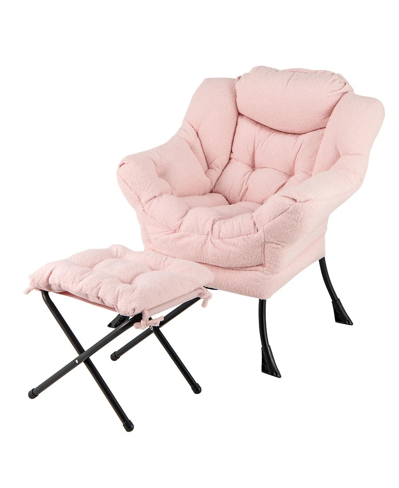 Gouun Modern Accent Chair with Folding Footrest and Head Pillow