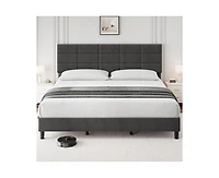 gaomon King Bed Frame, Linen Upholstered Platform King Bed Frame with Height Adjustable Headboard, Metal Frame King Bed Frame with Strong Wood Slats a