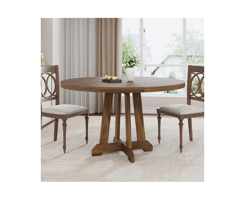 gaomon 47 Inches Wood Round Dining Table, Round Dining Table for 4, Round Kitchen Table, Farmhouse Dinner Table with Wooden Top and Sturty Legs for Di