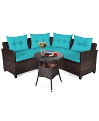4 Pieces Outdoor Cushioned Rattan Furniture Set