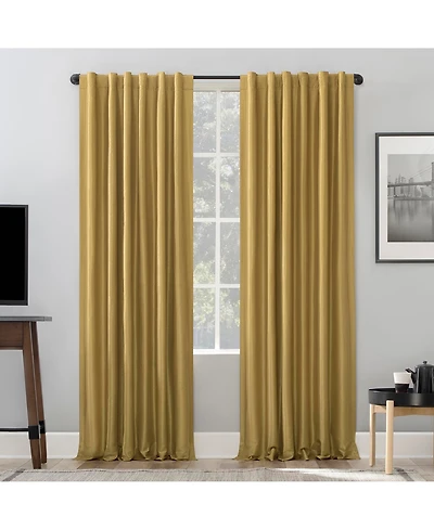 Evelina Faux Dupioni Silk Thermal Extreme 100% Blackout Back Tab Curtain Panel