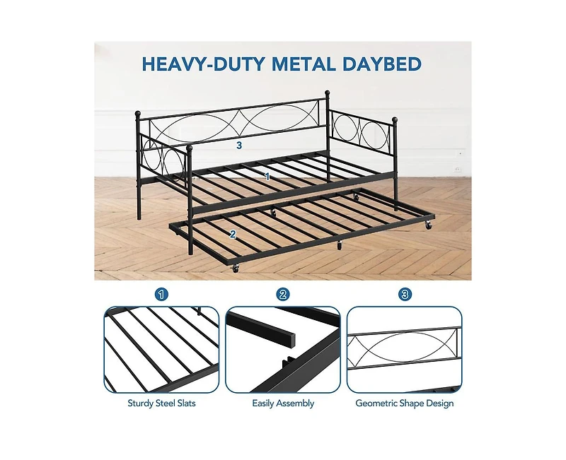 gaomon Twin Daybed with Trundle, Day Bed with Trundle Bed Twin, Twin Size Mattress Foundation with Steel Slat Support for Kids Teens Adults Living Roo