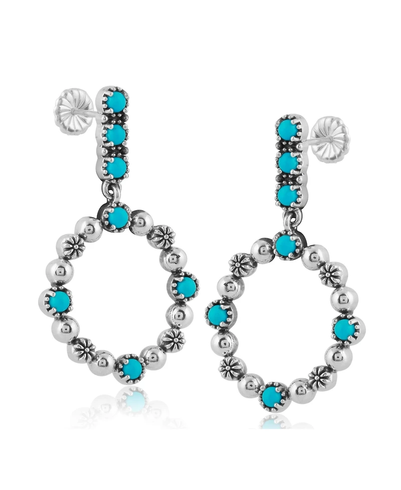American West Jewelry Sterling Silver Sleeping Beauty Blue Turquoise Open Circle Hoop Earrings