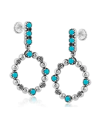 American West Jewelry Sterling Silver Sleeping Beauty Blue Turquoise Open Circle Hoop Earrings