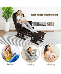 Gymax Baby Nursery Relax Rocker Rocking Chair Glider & Ottoman Set w/ Cushion