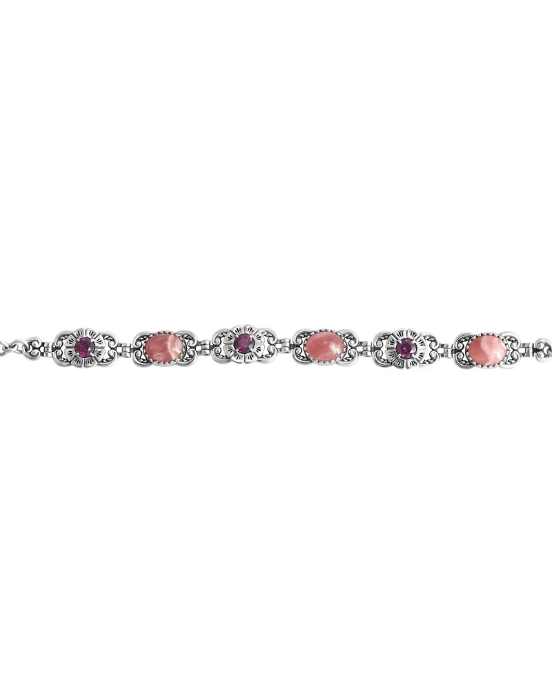 American West Jewelry Sterling Silver Rhodochrosite Rhodolite Garnet Concha Link Bracelet