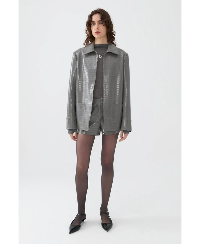 Nocturne Women's Shirt Collar Faux Leather Jacket