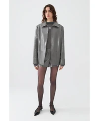 Nocturne Women's Shirt Collar Faux Leather Jacket