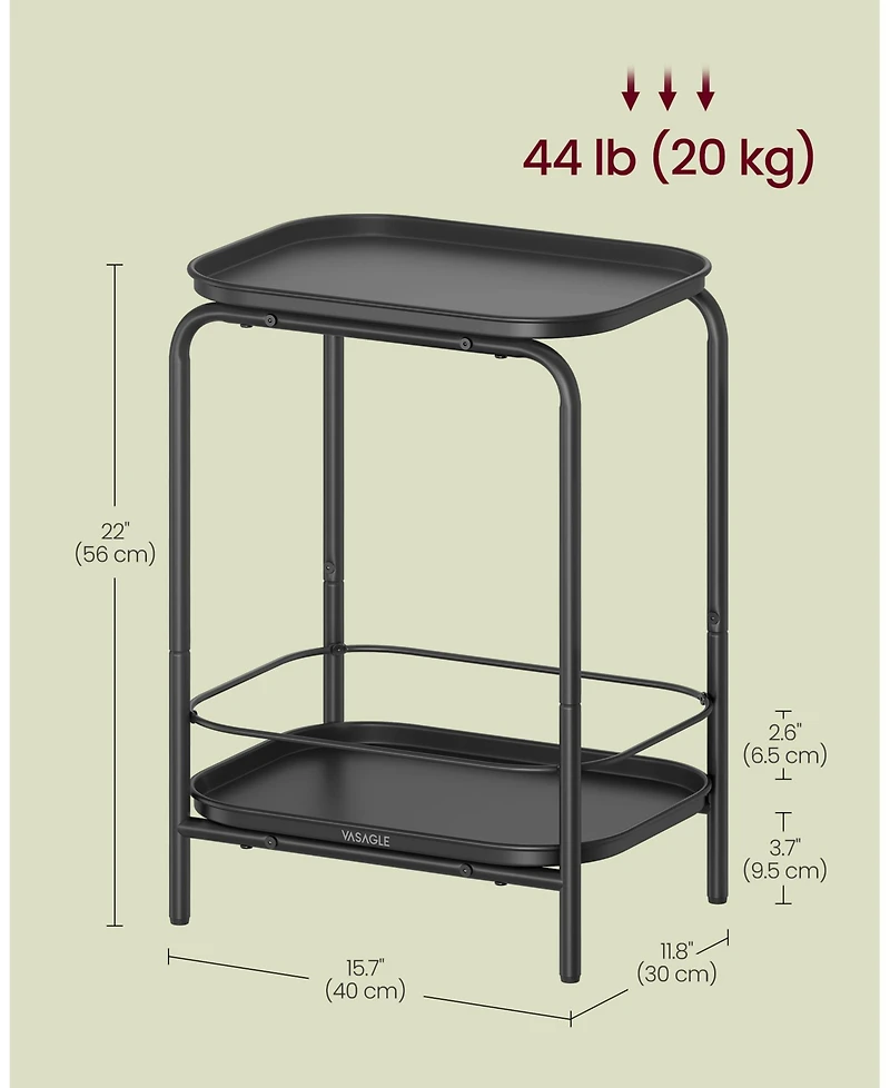 2-Tier Side Table – Outdoor Accent End Table, Metal Coffee with Tray Storage, Small Sofa Modern Nightstand for Living Room & Bedroom
