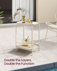 2-Tier Side Table – Outdoor Accent End Table, Metal Coffee with Tray Storage, Small Sofa Modern Nightstand for Living Room & Bedroom