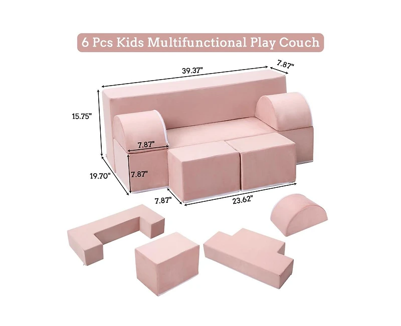 gaomon Kids Play Couch, 6Pcs Modular Kids Play Sofa for Playroom Bedroom, Kids Modular Couch Toddler Foam Sofa, Kids Convertible Sofa with Removable C