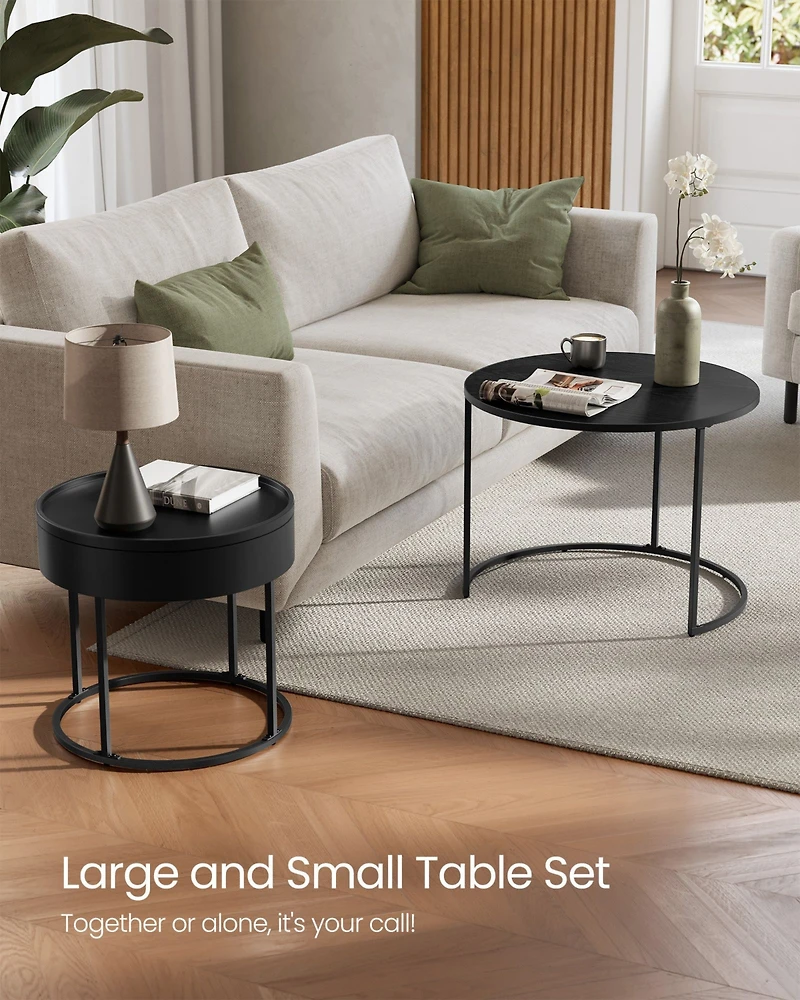 Set of 2 Round Nesting Coffee Tables with Hidden Storage and Removable Tray Tops