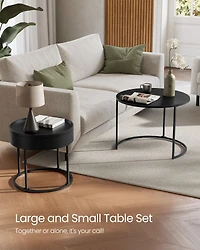 Set of 2 Round Nesting Coffee Tables with Hidden Storage and Removable Tray Tops