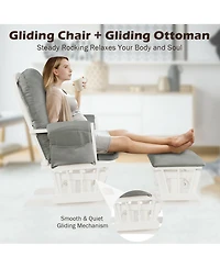 Gymax Glider and Ottoman Cushion Set Wood Baby Nursery Rocking Chair