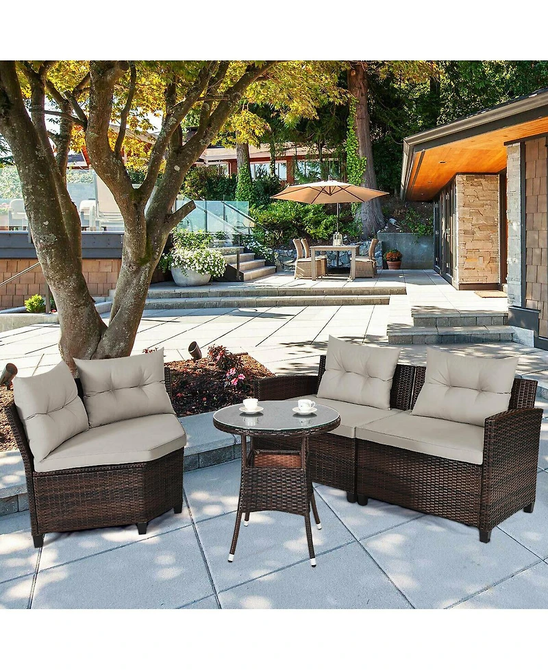 4 Pieces Outdoor Cushioned Rattan Furniture Set