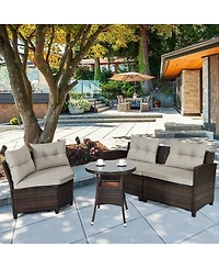 4 Pieces Outdoor Cushioned Rattan Furniture Set