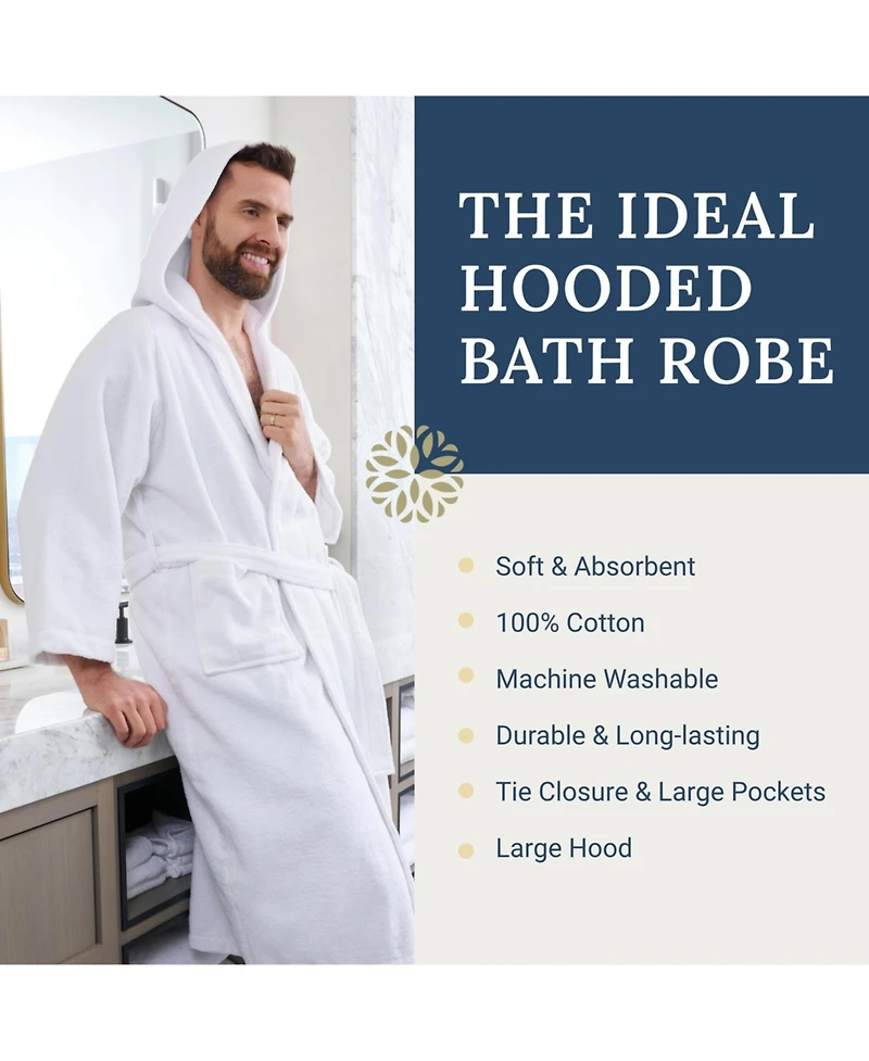 Ben Kaufman Hooded Velour Robe - Unisex Cotton Kimono Bathrobe for Men & Women, Luxury Hotel Spa Soft Plush & Lightweight - 1PK