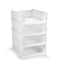 Sorbus 4 Tier Open Front Plastic Stackable Baskets Stand - for closets, bedrooms, bathrooms, or pantries
