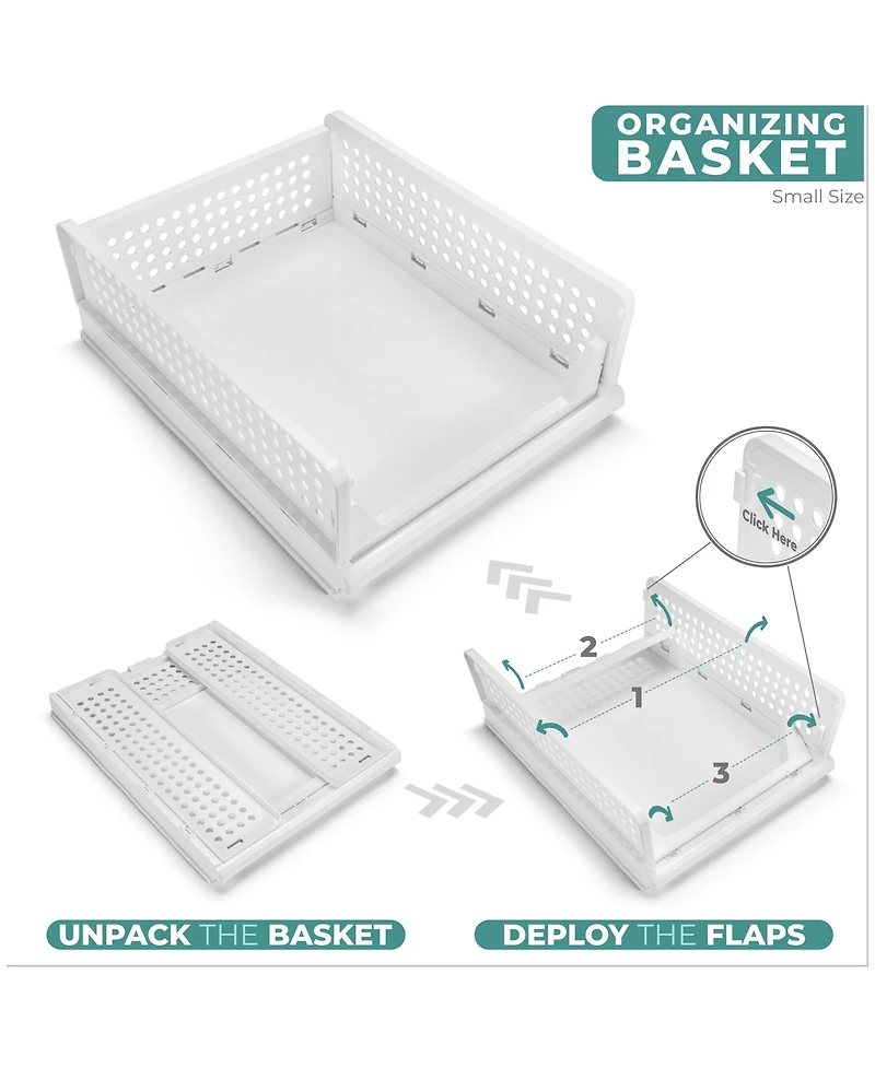Sorbus 4 Tier Open Front Plastic Stackable Baskets Stand - for closets, bedrooms, bathrooms, or pantries