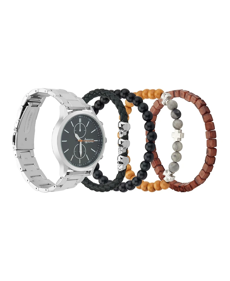 American Exchange Men's Quartz Shiny Silver Tone Metal Alloy Watch, 44mm