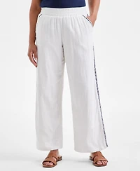 Style & Co Women's Cotton Embroidered Wide-Leg Gauze Pants, Exclusively at Macy's