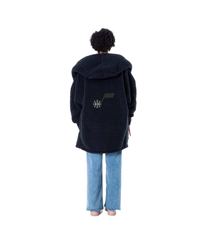 Jill Martin Men's and Women's The Best Lounger World Black Utah Jazz Oversized Open-Front Hoodie Sweater