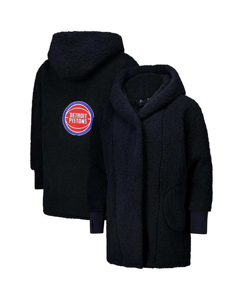 Jill Martin Men's and Women's The Best Lounger In The World Black Detroit Pistons Oversized Open-Front Hoodie Sweater