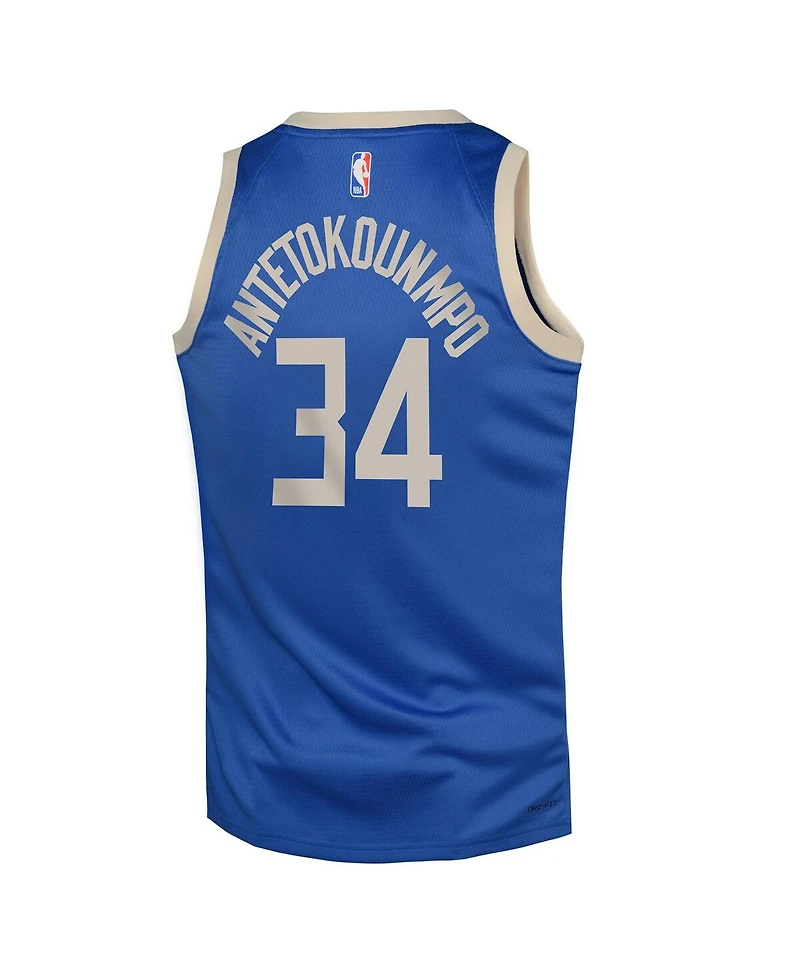 Nike Big Boys and Girls Giannis Antetokounmpo Royal Milwaukee Bucks 2024/25 Swingman Player Jersey - City Edition
