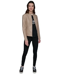 Karl Lagerfeld Paris Women's Fitted Mock-Neck Faux-Leather Jacket