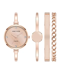 Anne Klein Women's Quartz Pink Enamel and Rose Gold-Tone Metal Alloy Bangle Watch Set, 32mm