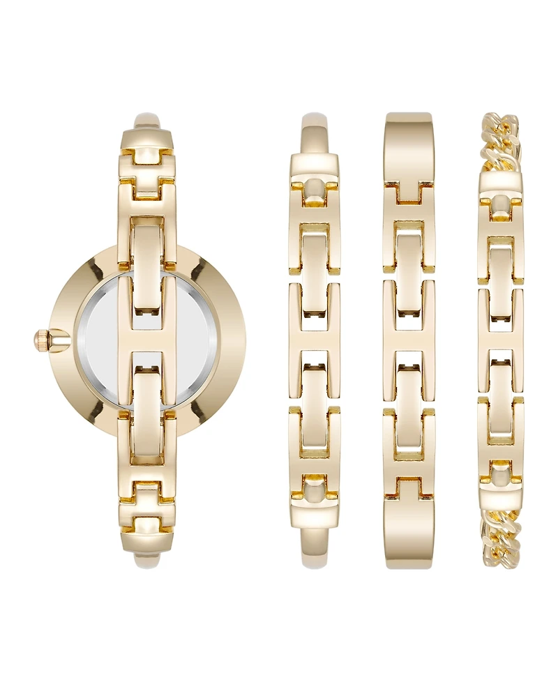 Anne Klein Women's Quartz Enamel and Gold-Tone Metal Alloy Bangle Watch Set