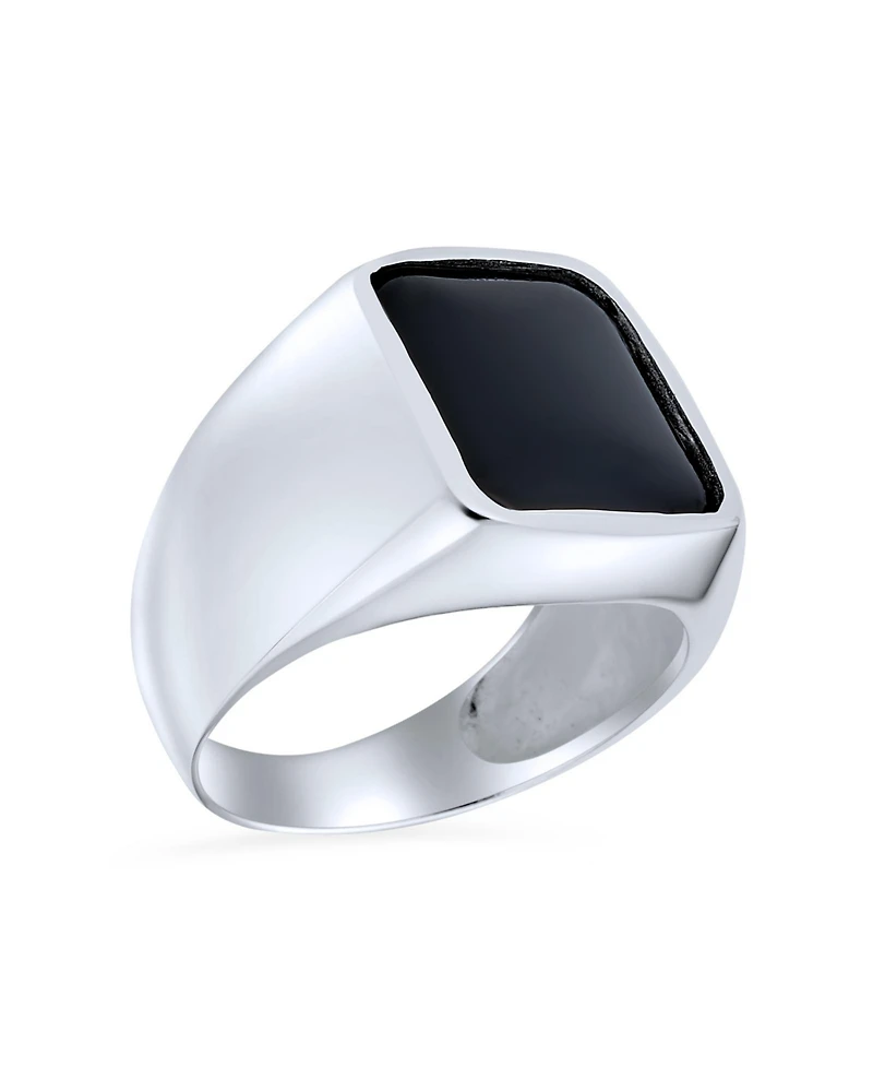 Bling Jewelry Classic Natural Black Onyx Rectangle Signet Ring Sterling