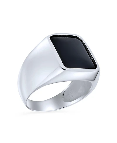 Bling Jewelry Classic Natural Black Onyx Rectangle Signet Ring Sterling